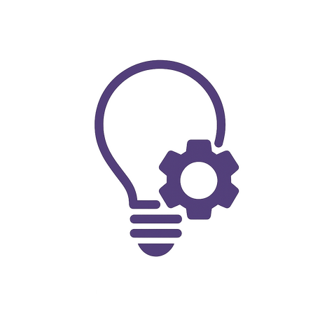 Icon: Strategie, Schulung und Content Drei Icons: Glühbirne für Strategie, Präsentation mit Person für Schulung und Videokamera mit Netzwerk für Content-Produktion