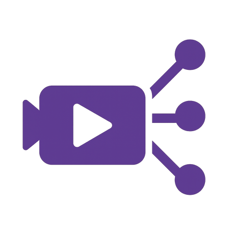 Icon: Strategie, Schulung und Content Drei Icons: Glühbirne für Strategie, Präsentation mit Person für Schulung und Videokamera mit Netzwerk für Content-Produktion